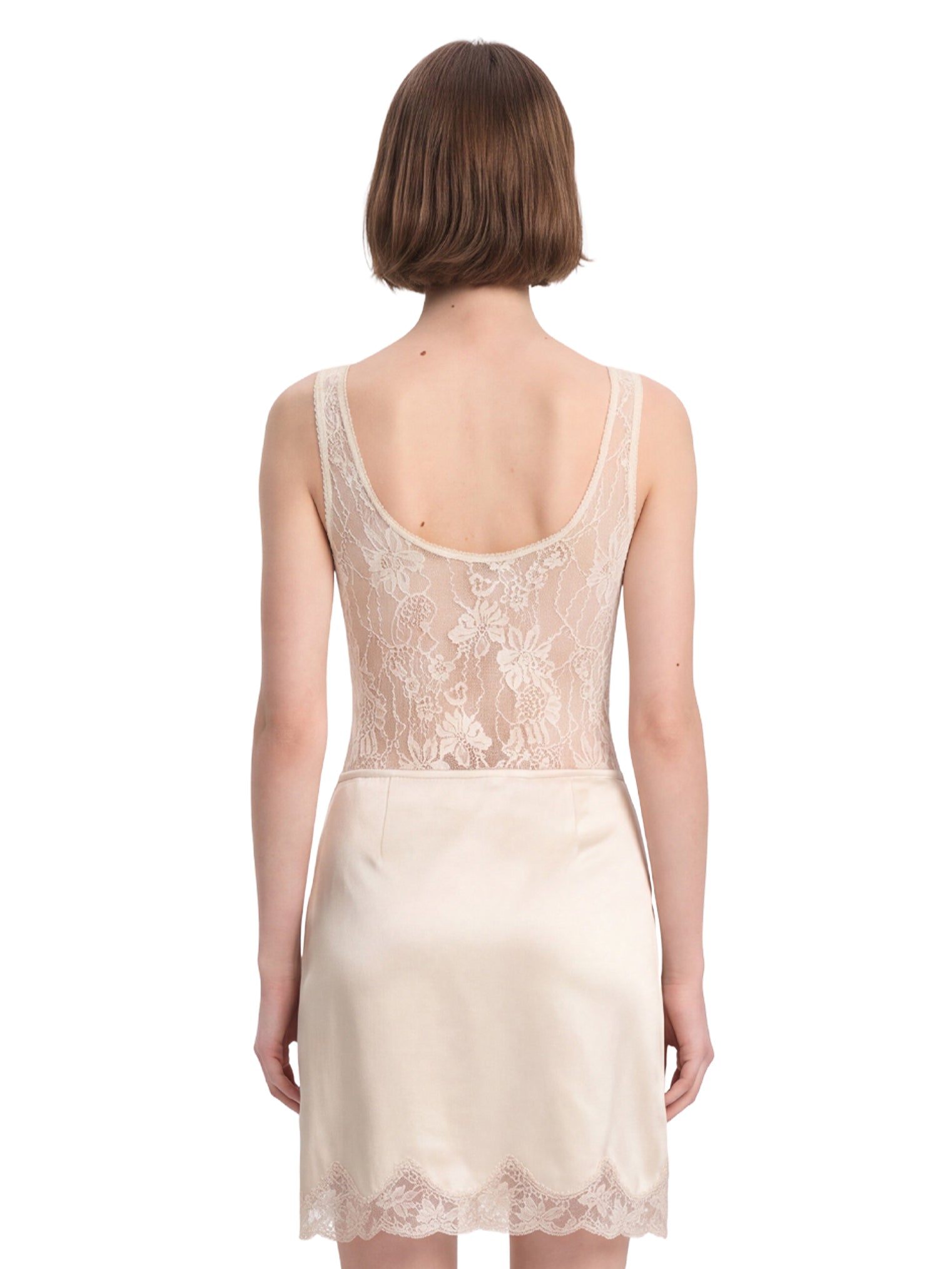 Body in pizzo con scollo rotondo in beige 