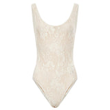 Body in pizzo con scollo rotondo in beige 