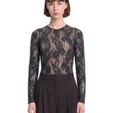Body in pizzo con scollo rotondo in nero 