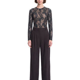 Body in pizzo con scollo rotondo in nero 