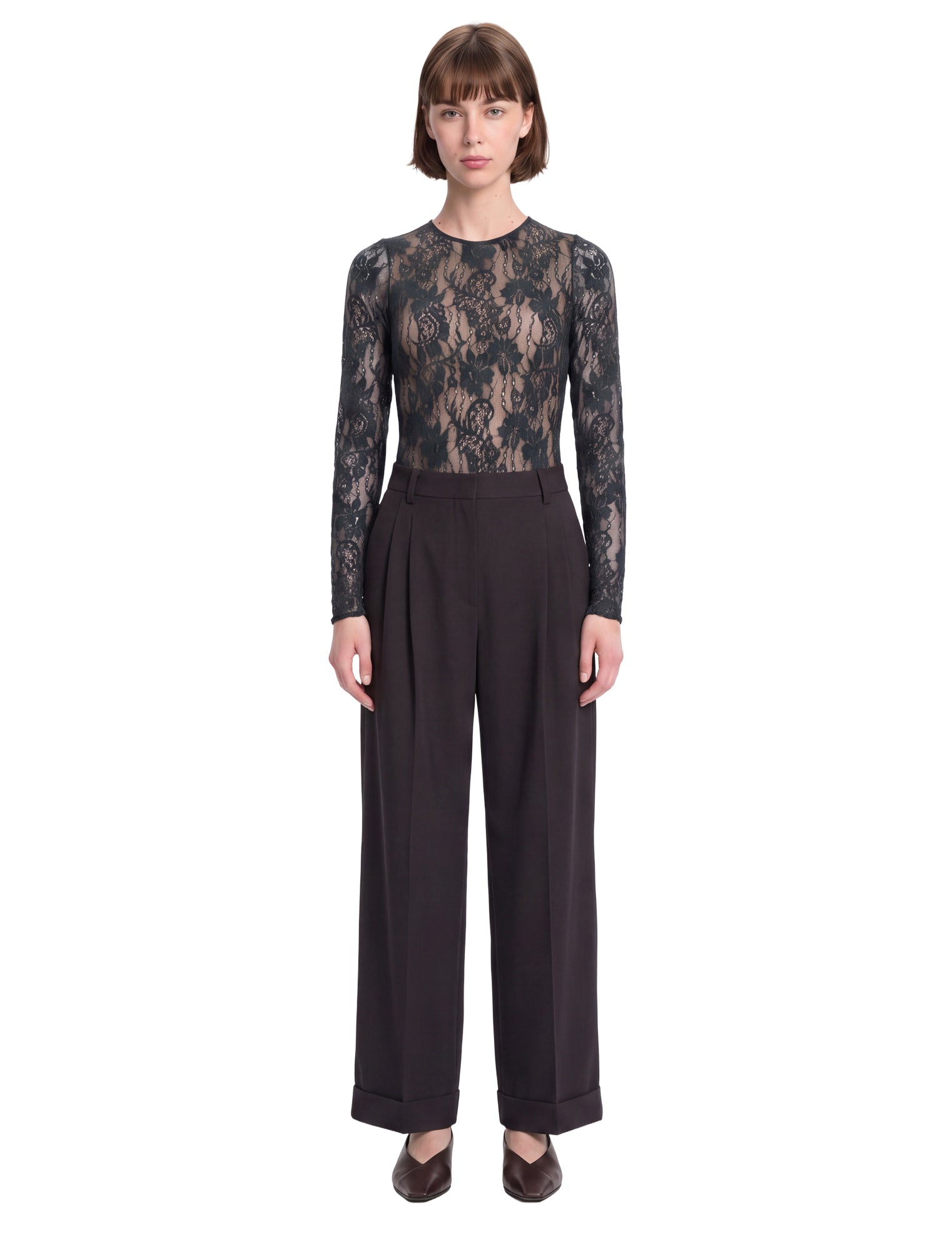 Body in pizzo con scollo rotondo in nero 