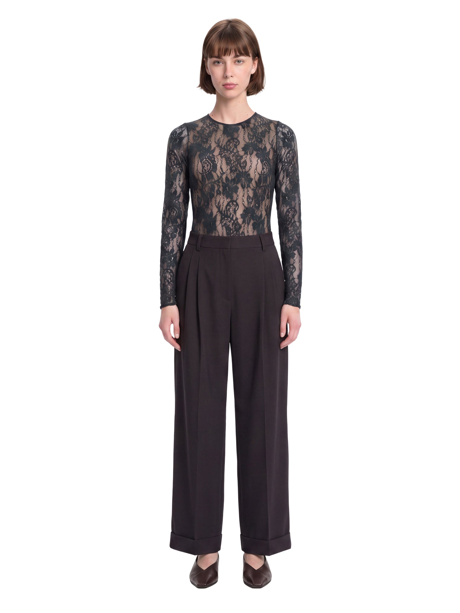 Body in pizzo con scollo rotondo in nero 