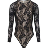 Body in pizzo con scollo rotondo in nero 
