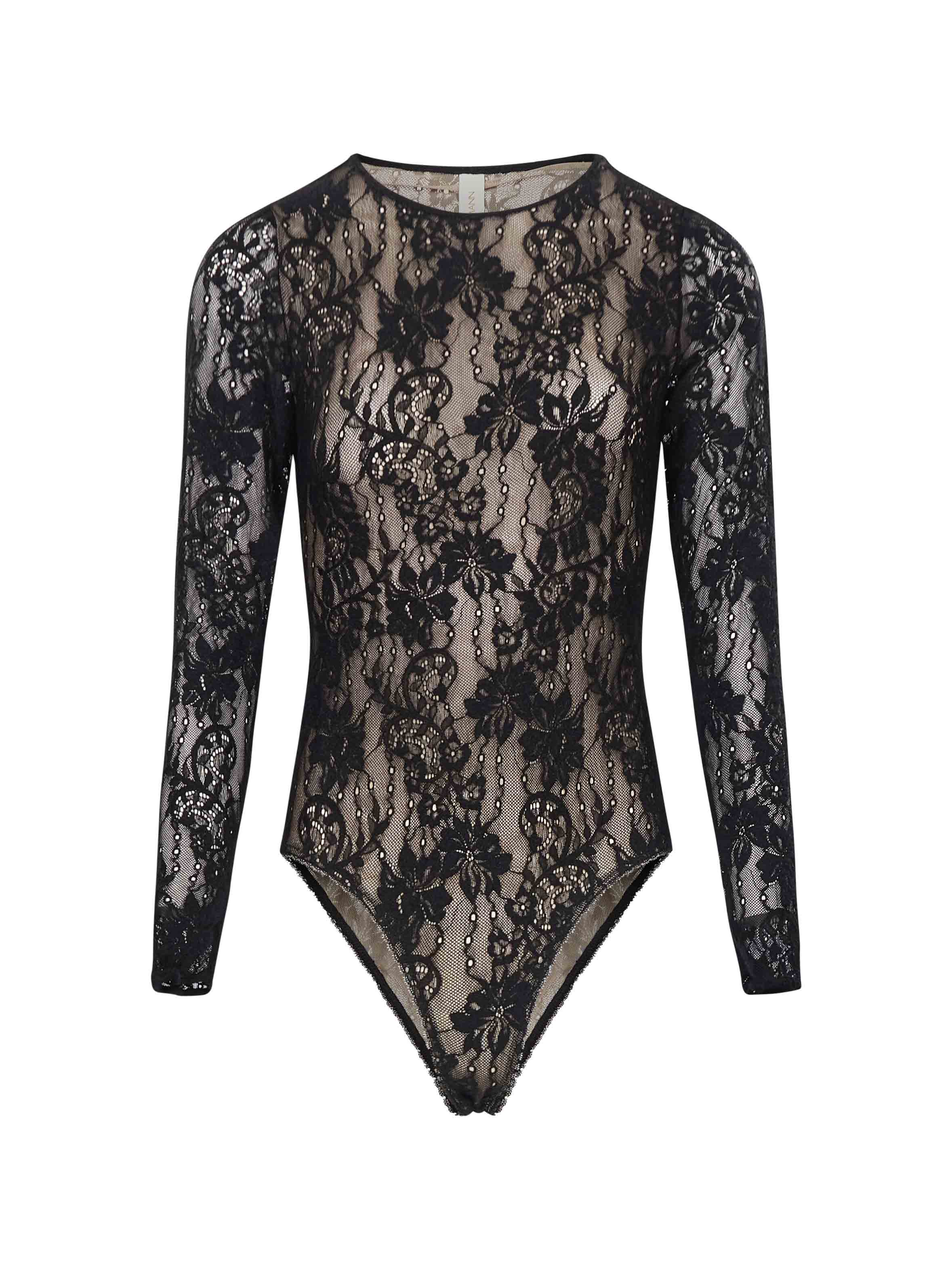 Body in pizzo con scollo rotondo in nero 