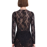 Body in pizzo con scollo rotondo in nero 