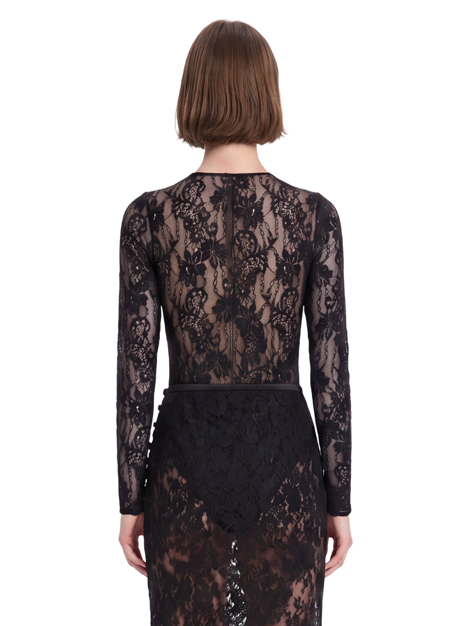 Body in pizzo con scollo rotondo in nero 