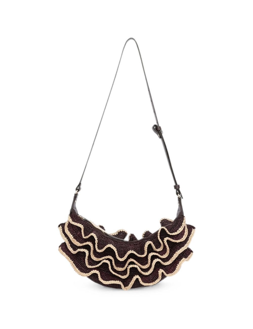 Borsa a spalla Goldentime con ruches in marrone 
