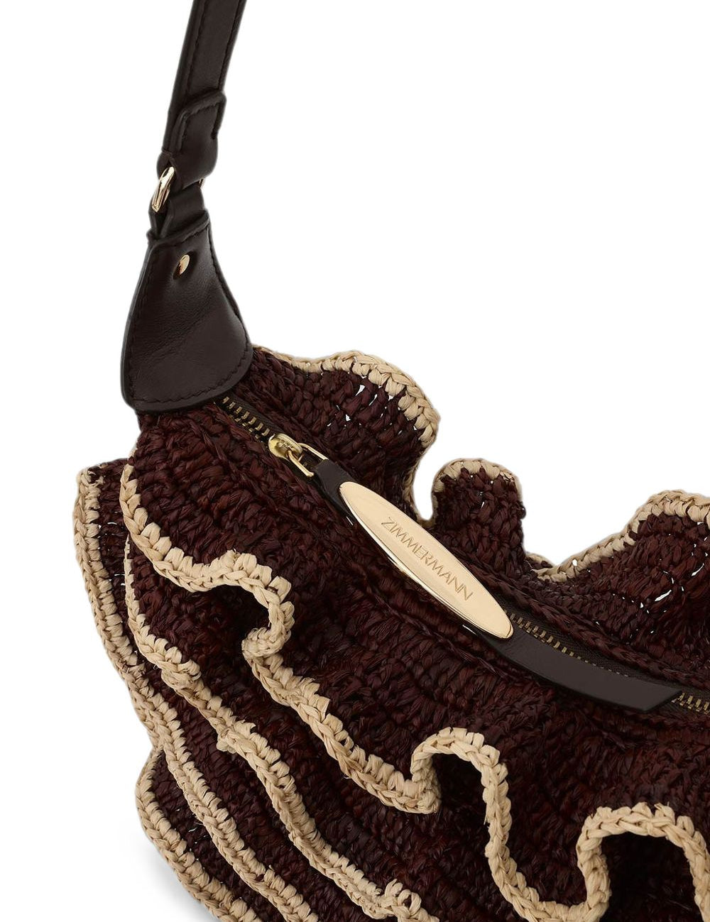 Borsa a spalla Goldentime con ruches in marrone 