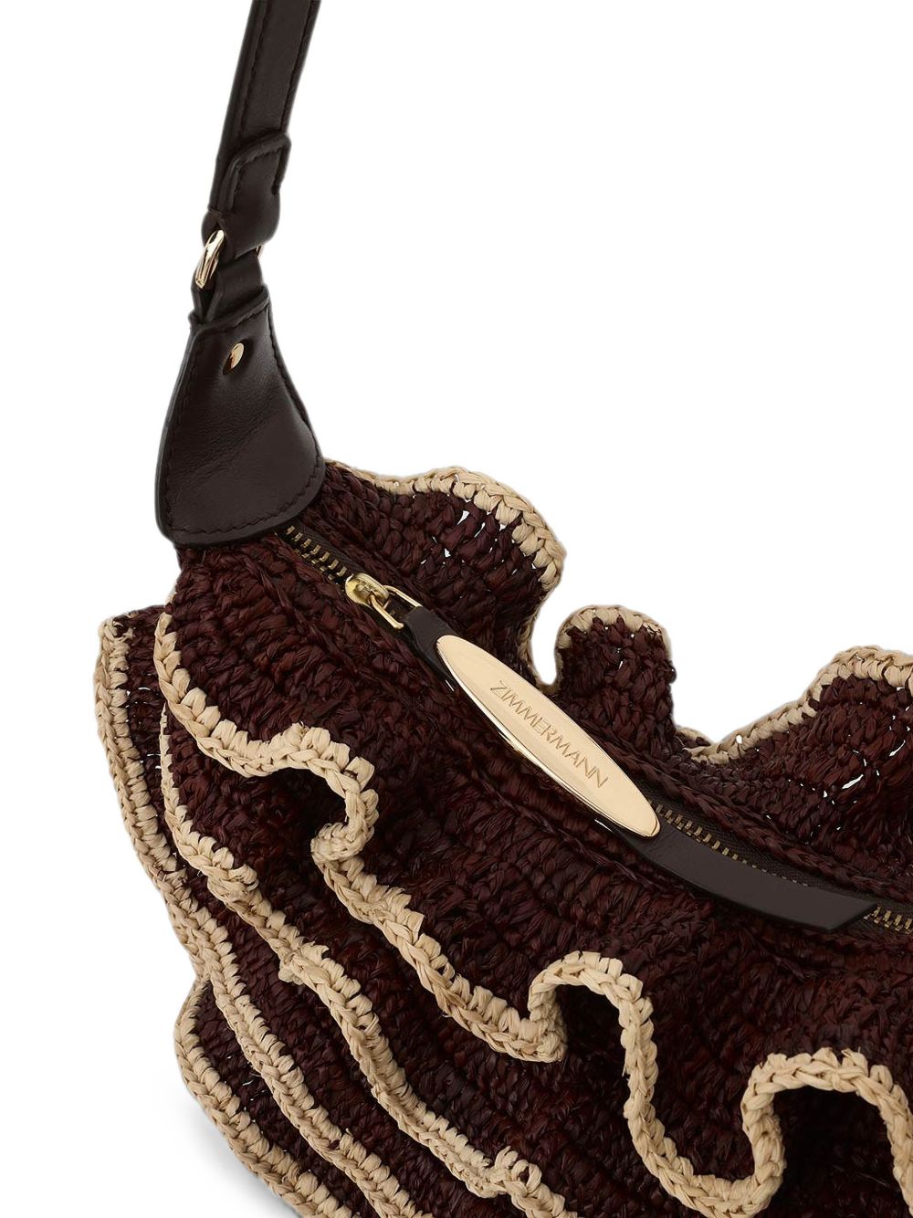 Borsa a spalla Goldentime con ruches in marrone 