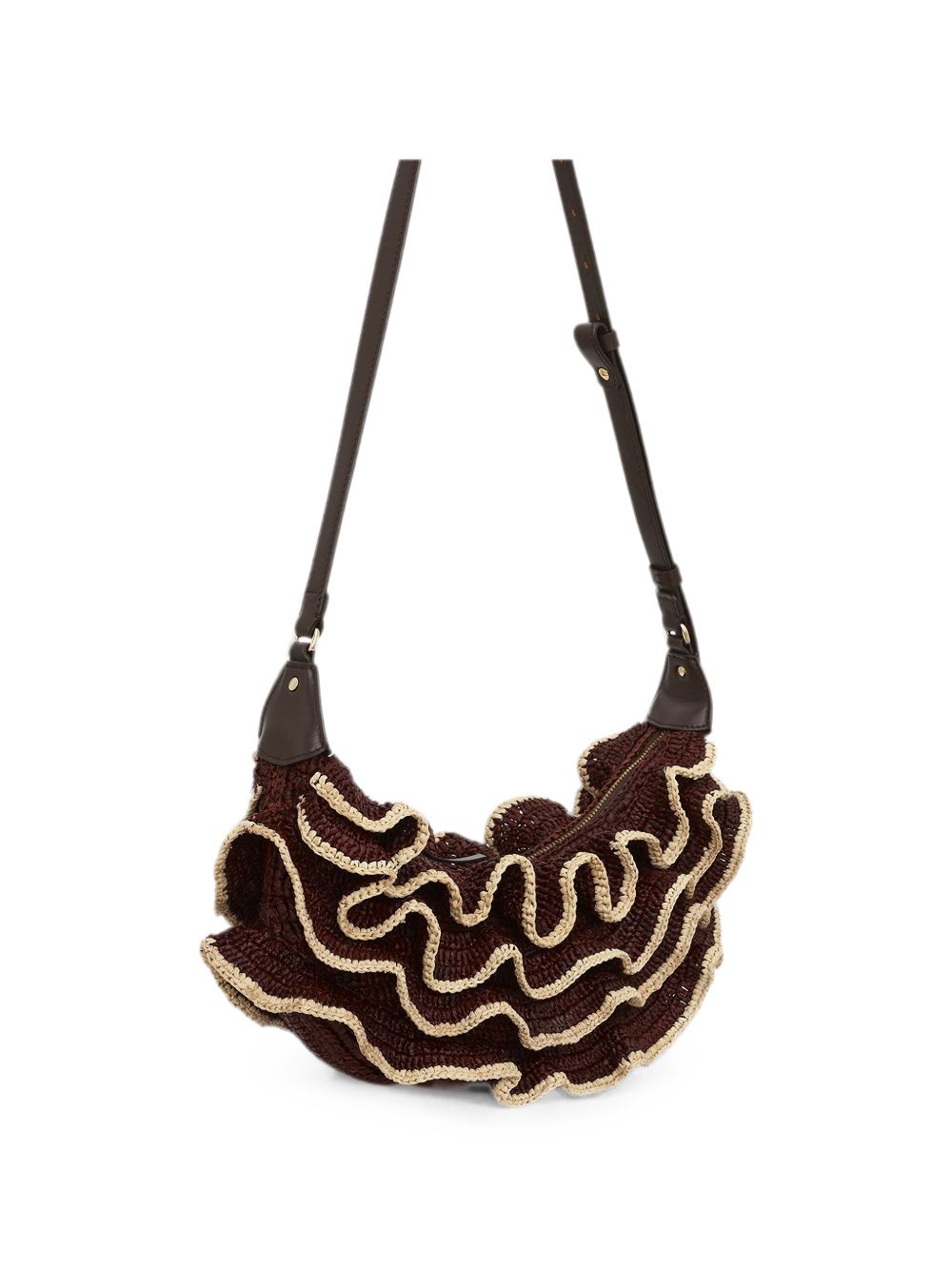 Borsa a spalla Goldentime con ruches in marrone 