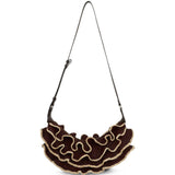 Borsa a spalla Goldentime con ruches in marrone 