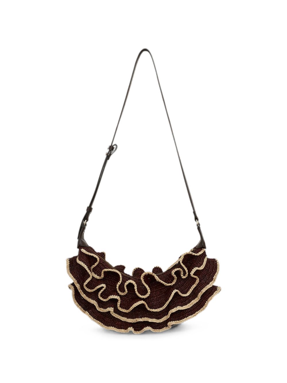 Borsa a spalla Goldentime con ruches in marrone 