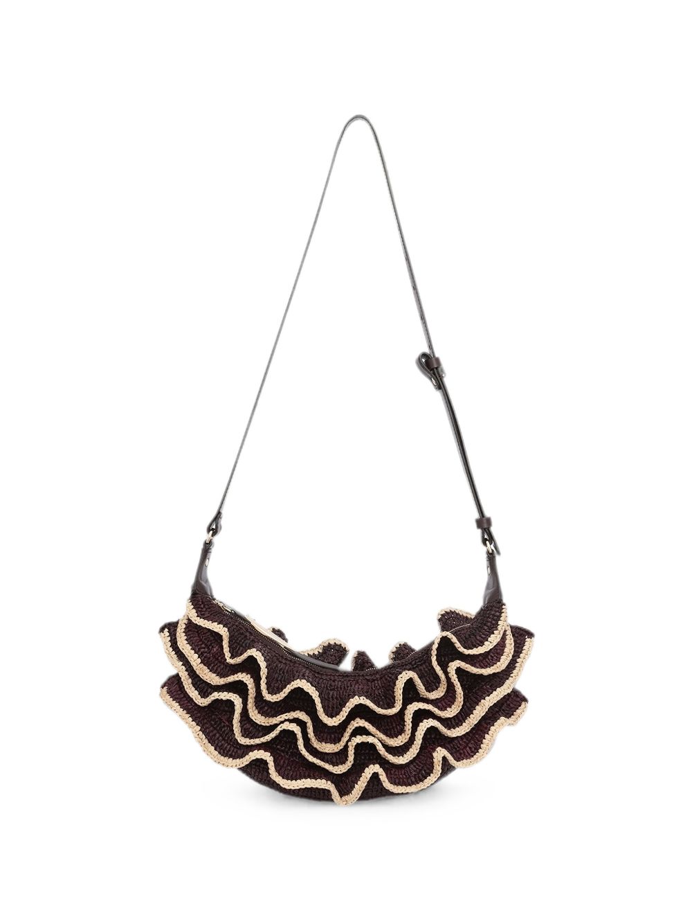 Borsa a spalla Goldentime con ruches in marrone 