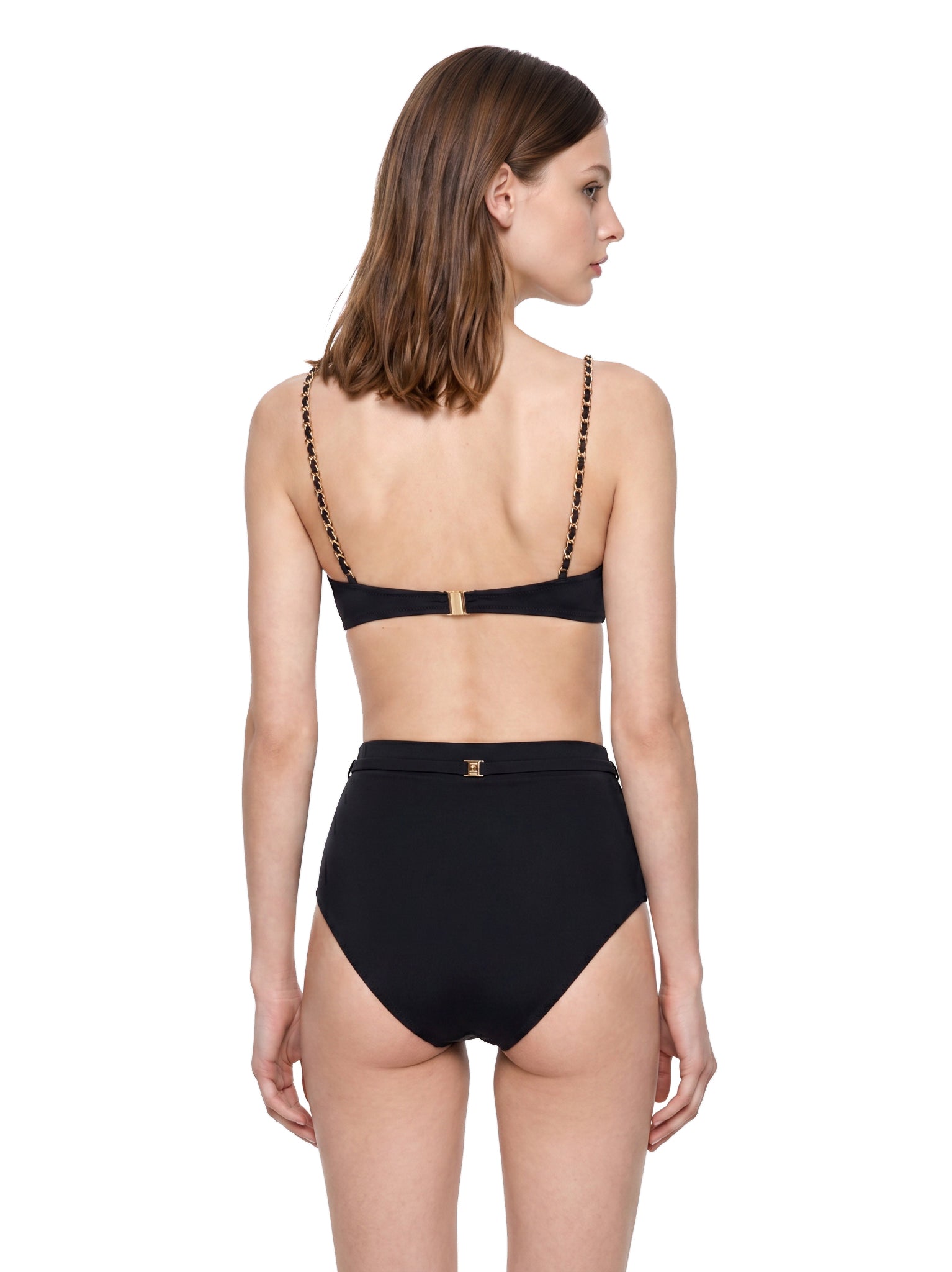Top bikini roselight con dettagtlio a catena in nero 
