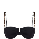 Top bikini roselight con dettagtlio a catena in nero 