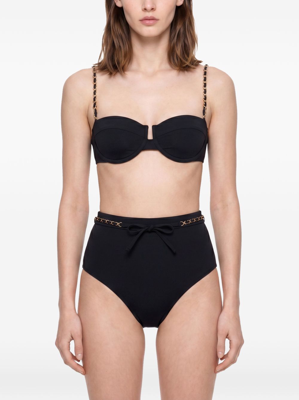Top bikini roselight con dettagtlio a catena in nero 