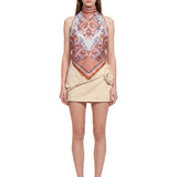 Top in seta stampa floreale blu 