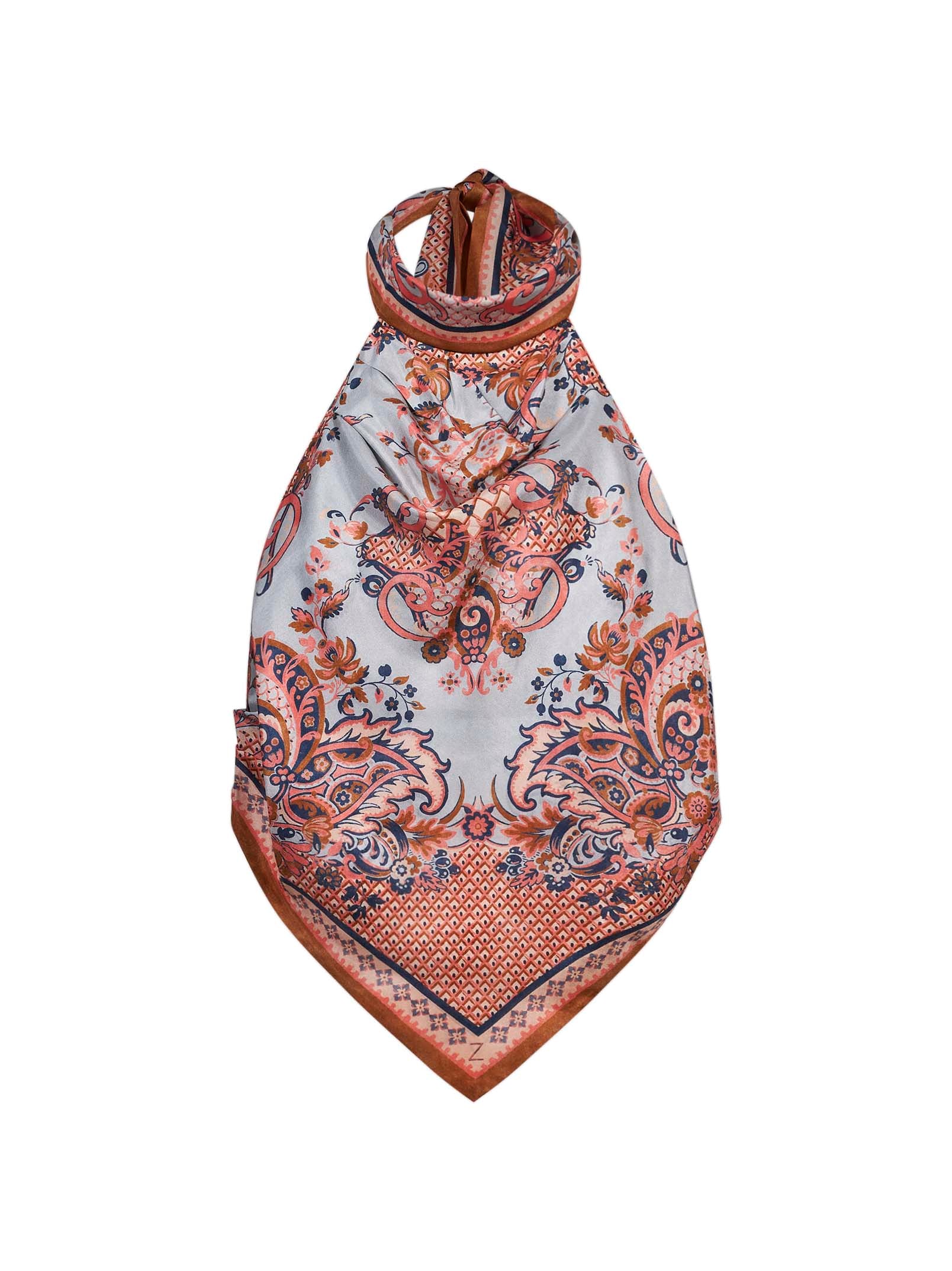 Top in seta stampa floreale blu 