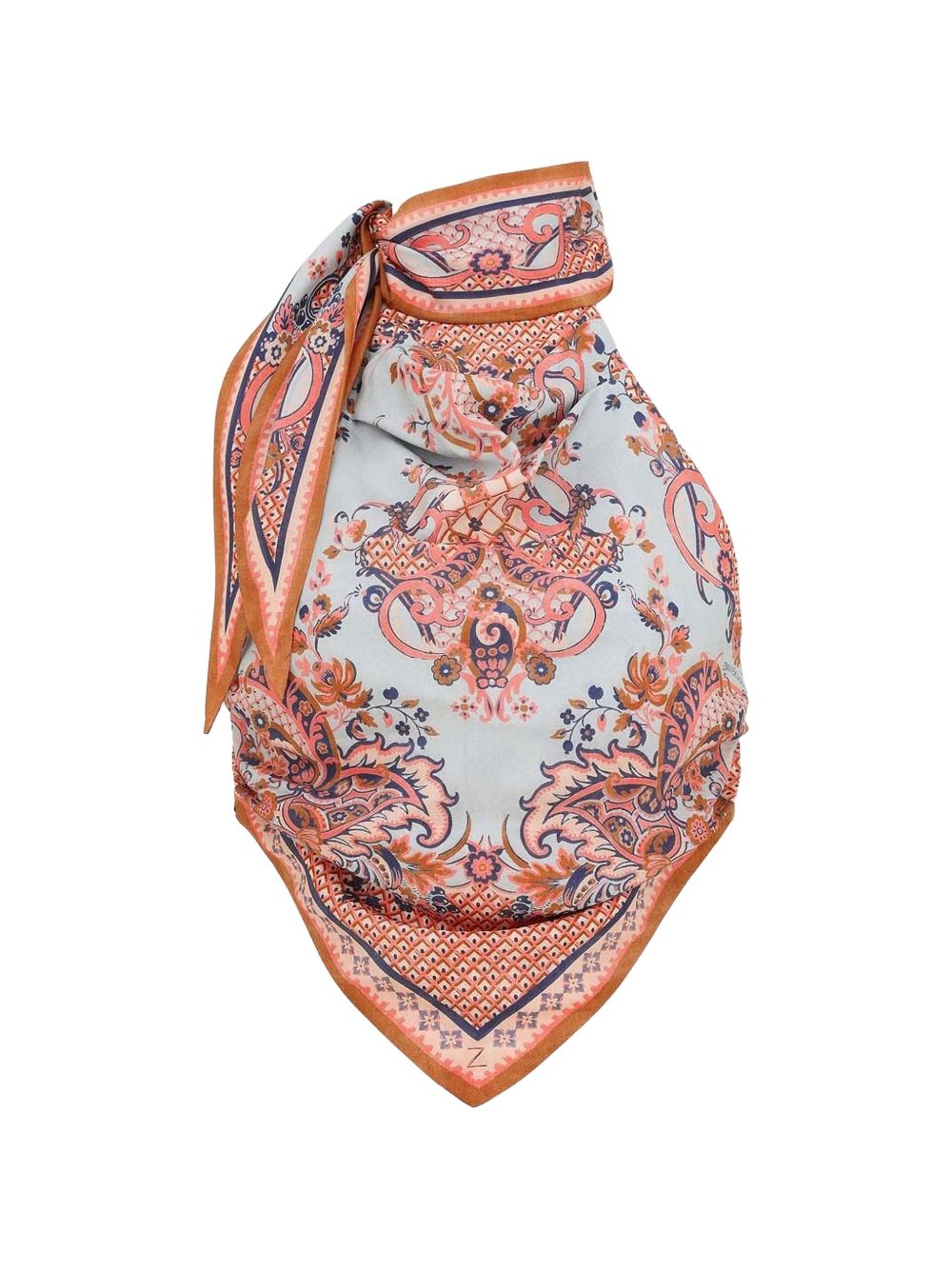 Top in seta stampa floreale blu 