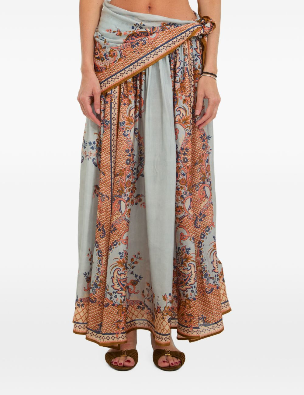 Gonna midi con stampa aster in celeste Zimmermann - donna 