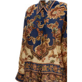 Camicia di seta con stampa floreale Aster multicolore 