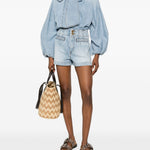 Camicia denim Indra con fiocco in azzurro 