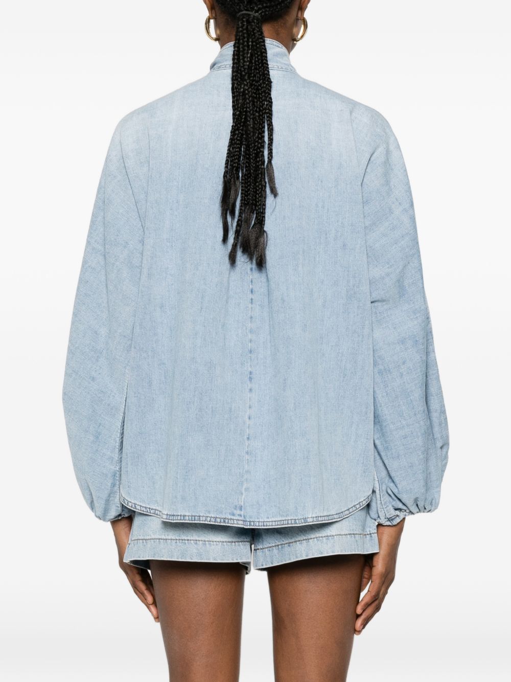 Camicia denim Indra con fiocco in azzurro 
