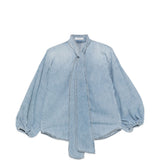 Camicia denim Indra con fiocco in azzurro 