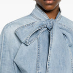 Camicia denim Indra con fiocco in azzurro 