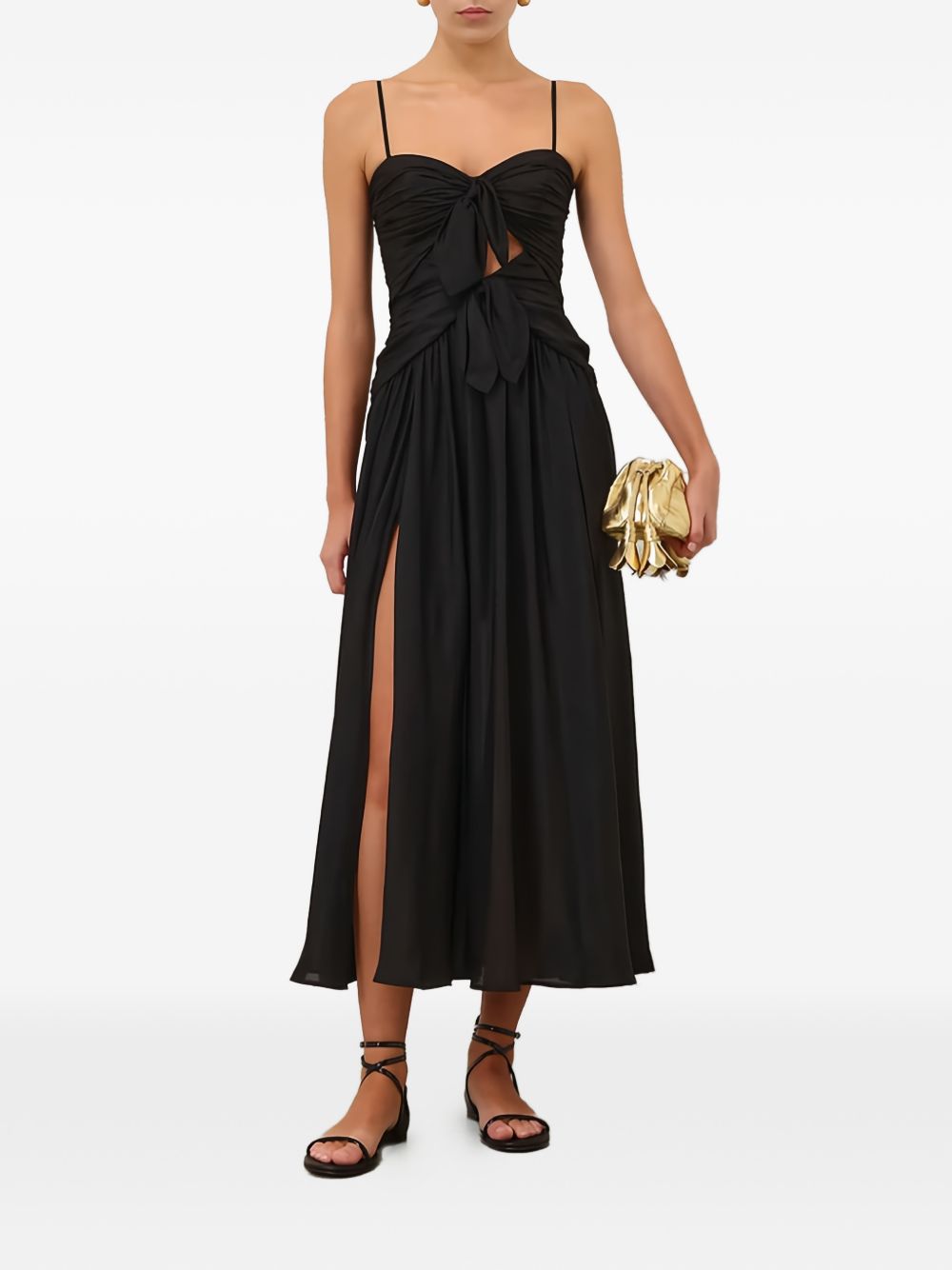 Abito midi con scollo a cuore Aster in nero 