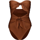 Costume da bagno con doppio fiocco Aster in marrone 