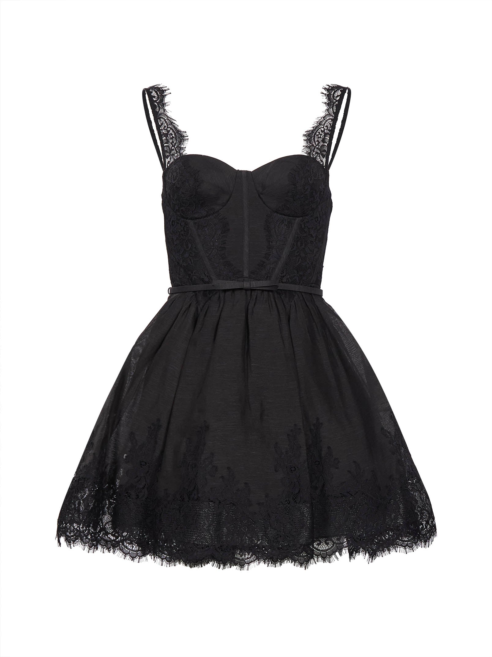 Miniabito con dettagli in pizzo in nero 