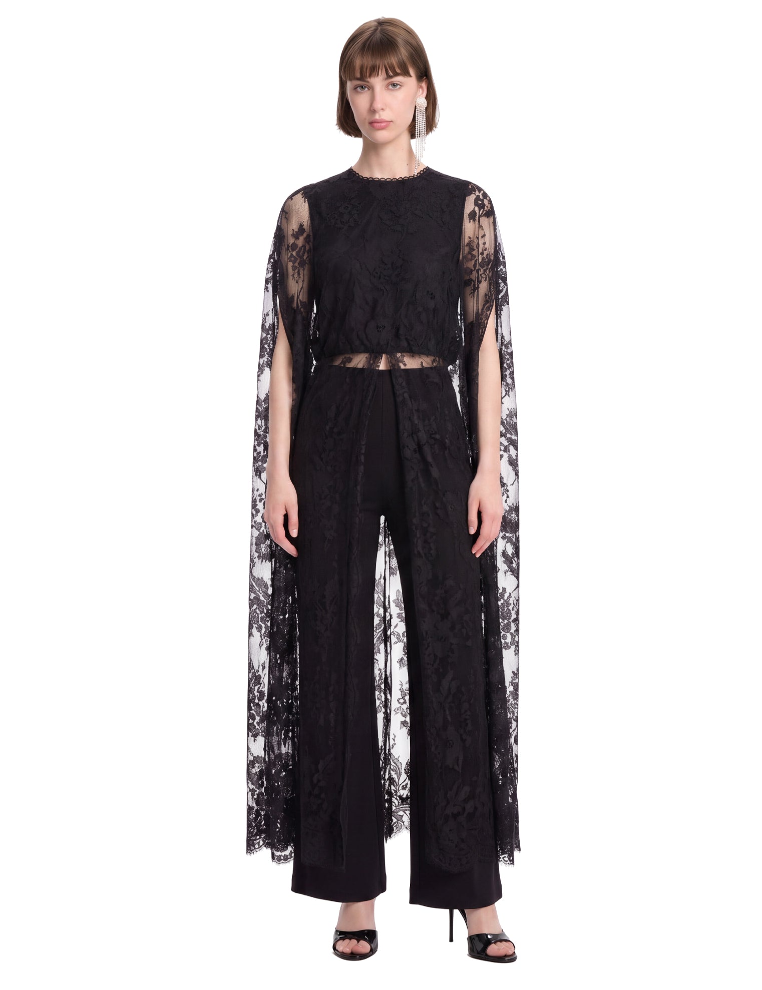 Top in pizzo con design a mantella in nero 