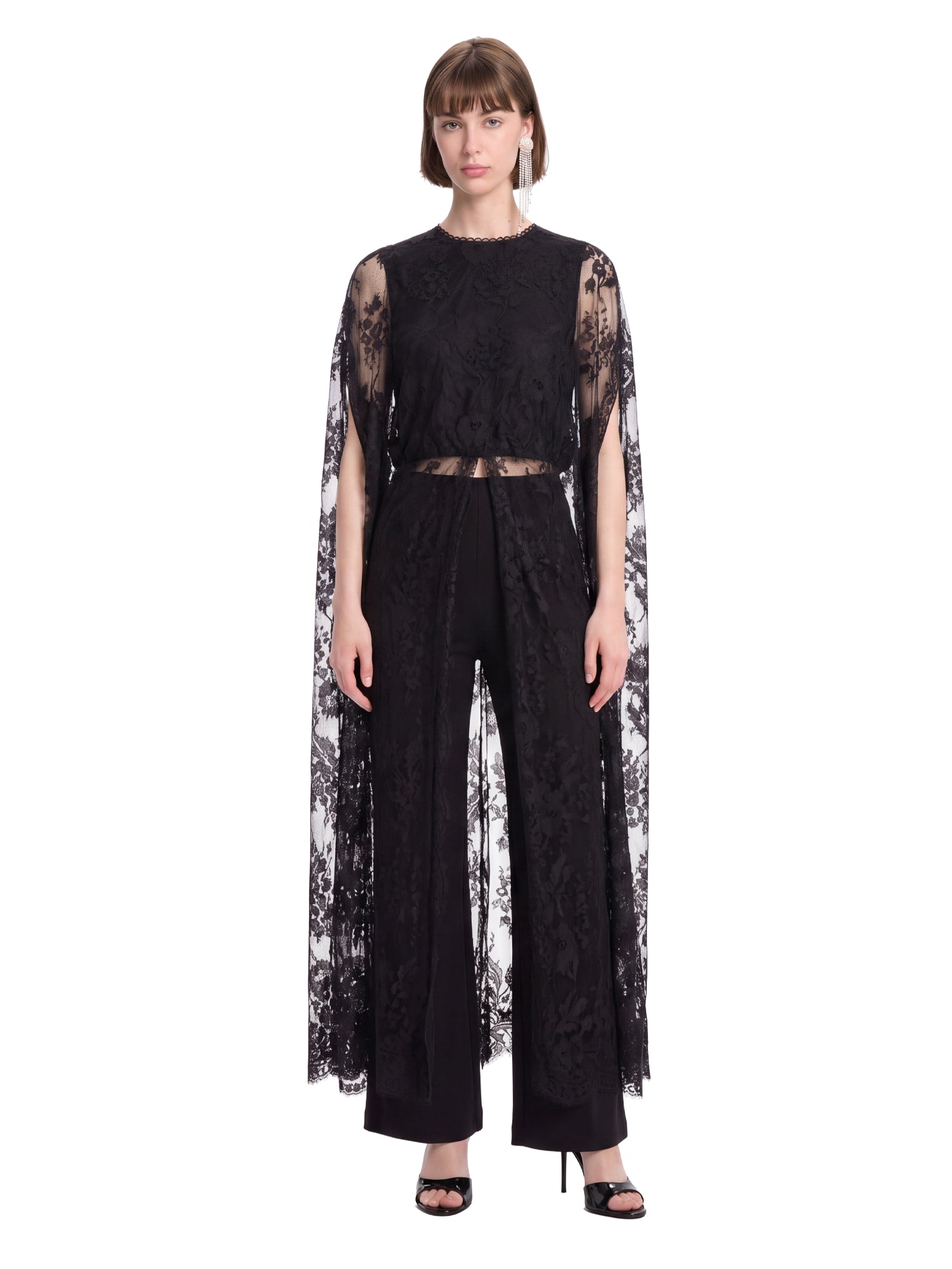 Top in pizzo con design a mantella in nero 