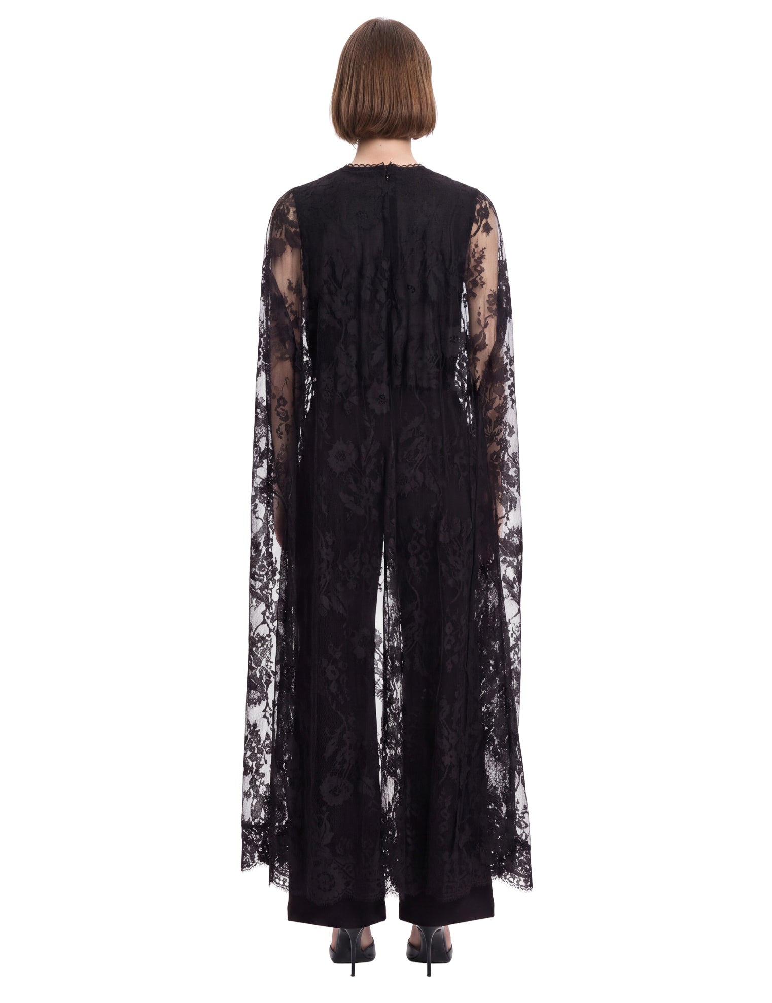 Top in pizzo con design a mantella in nero 