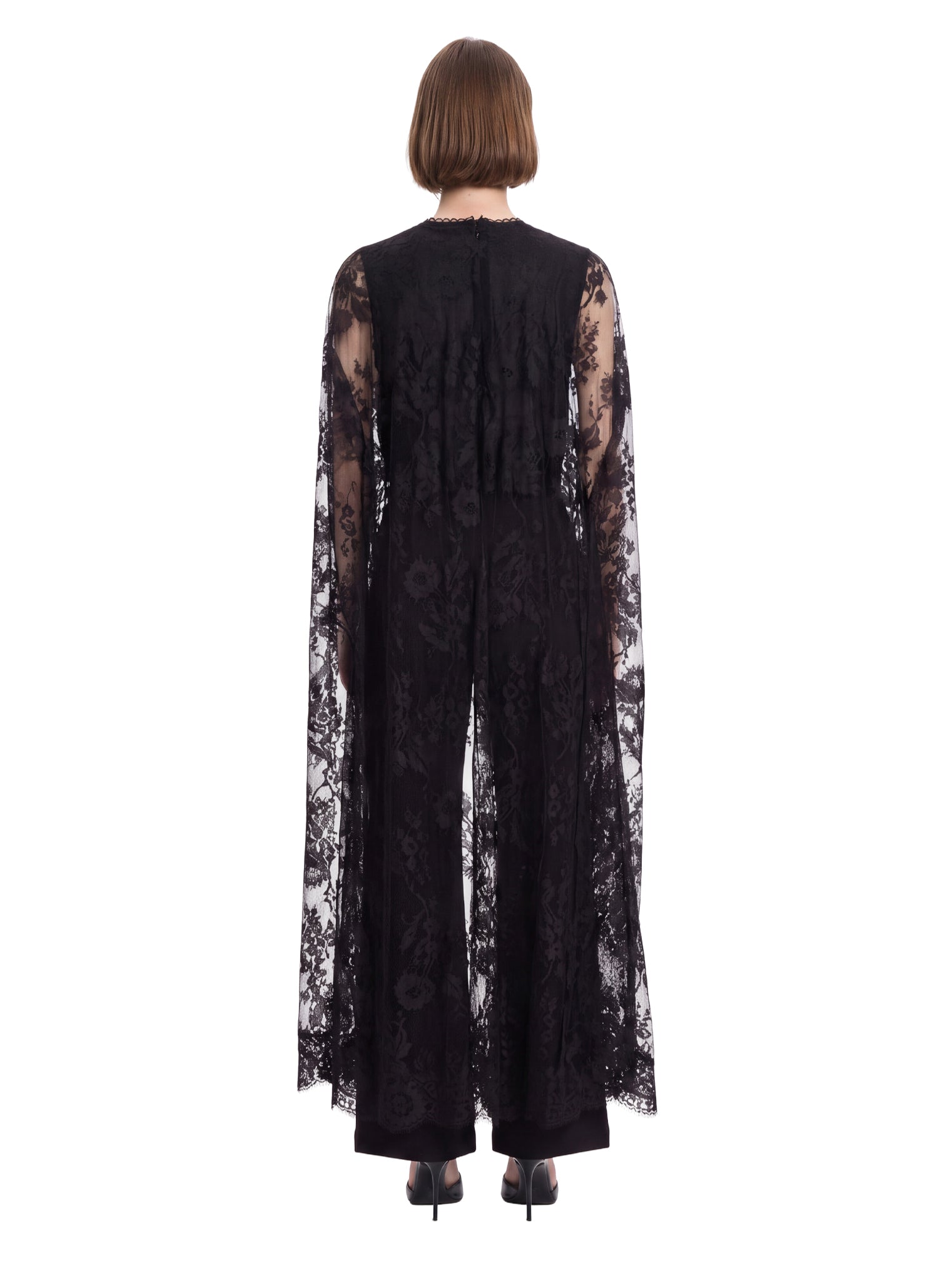 Top in pizzo con design a mantella in nero 