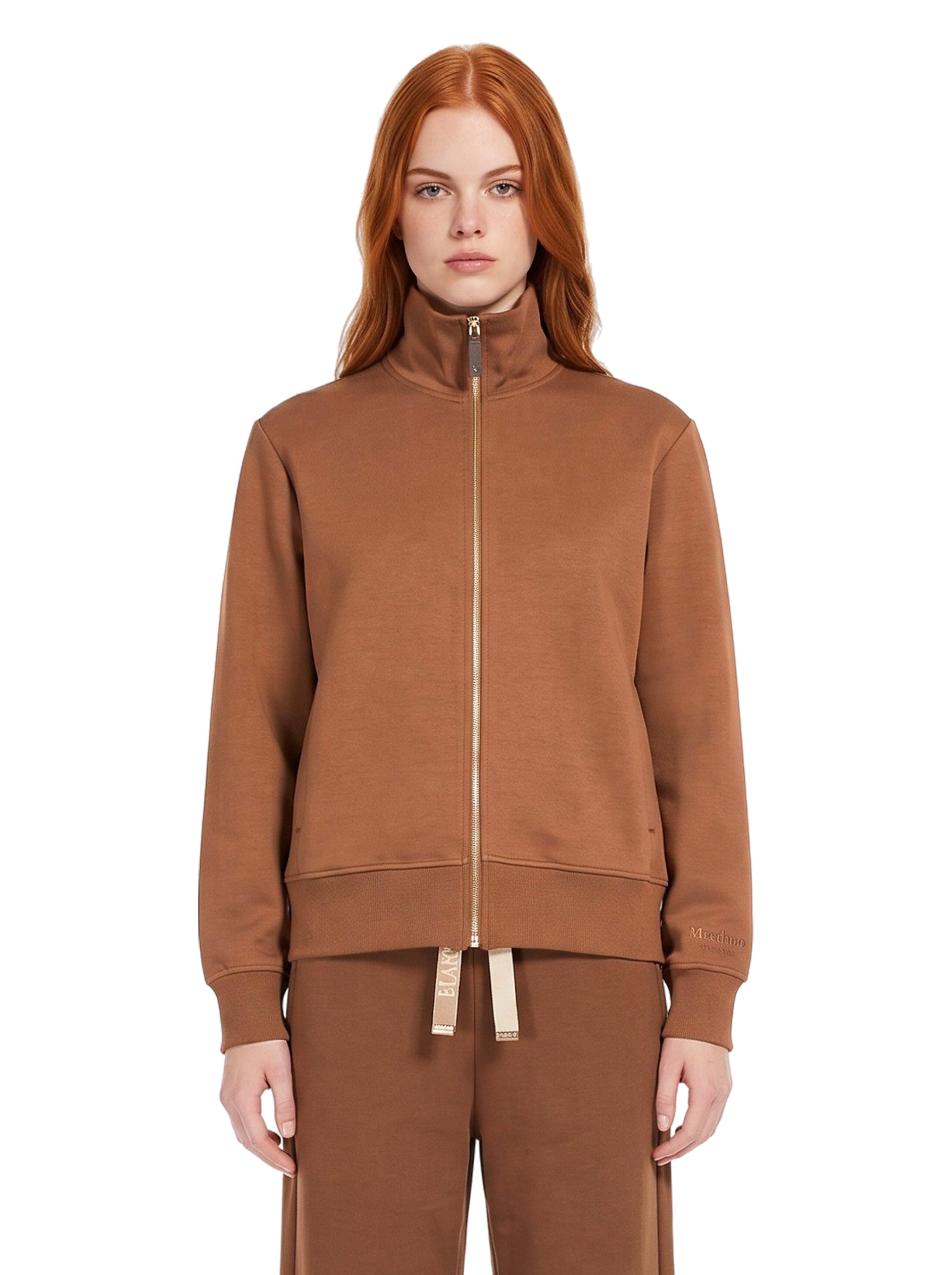 Felpa con zip Carezza in marrone 