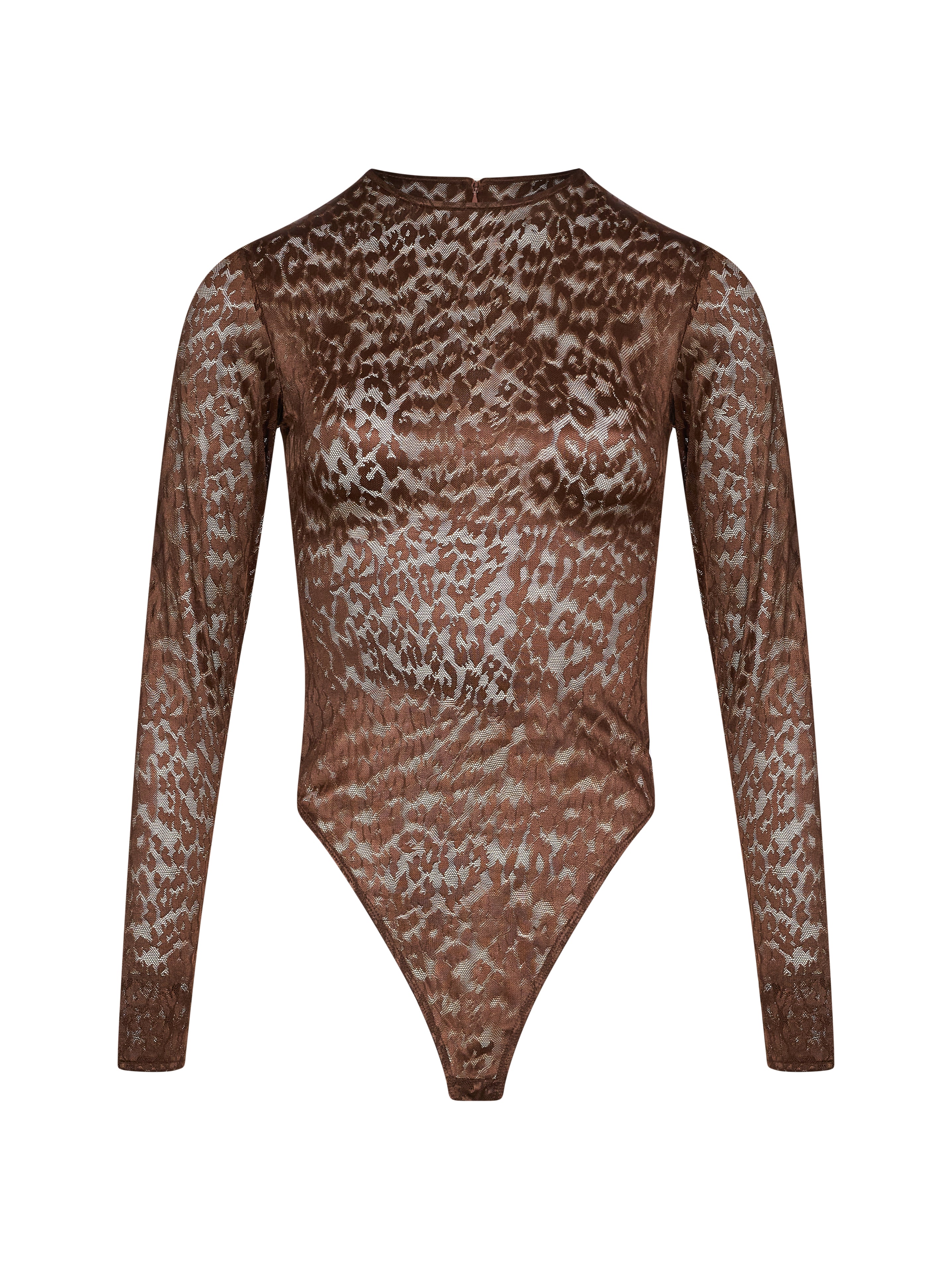Body a maniche lunghe in pizzo marrone 