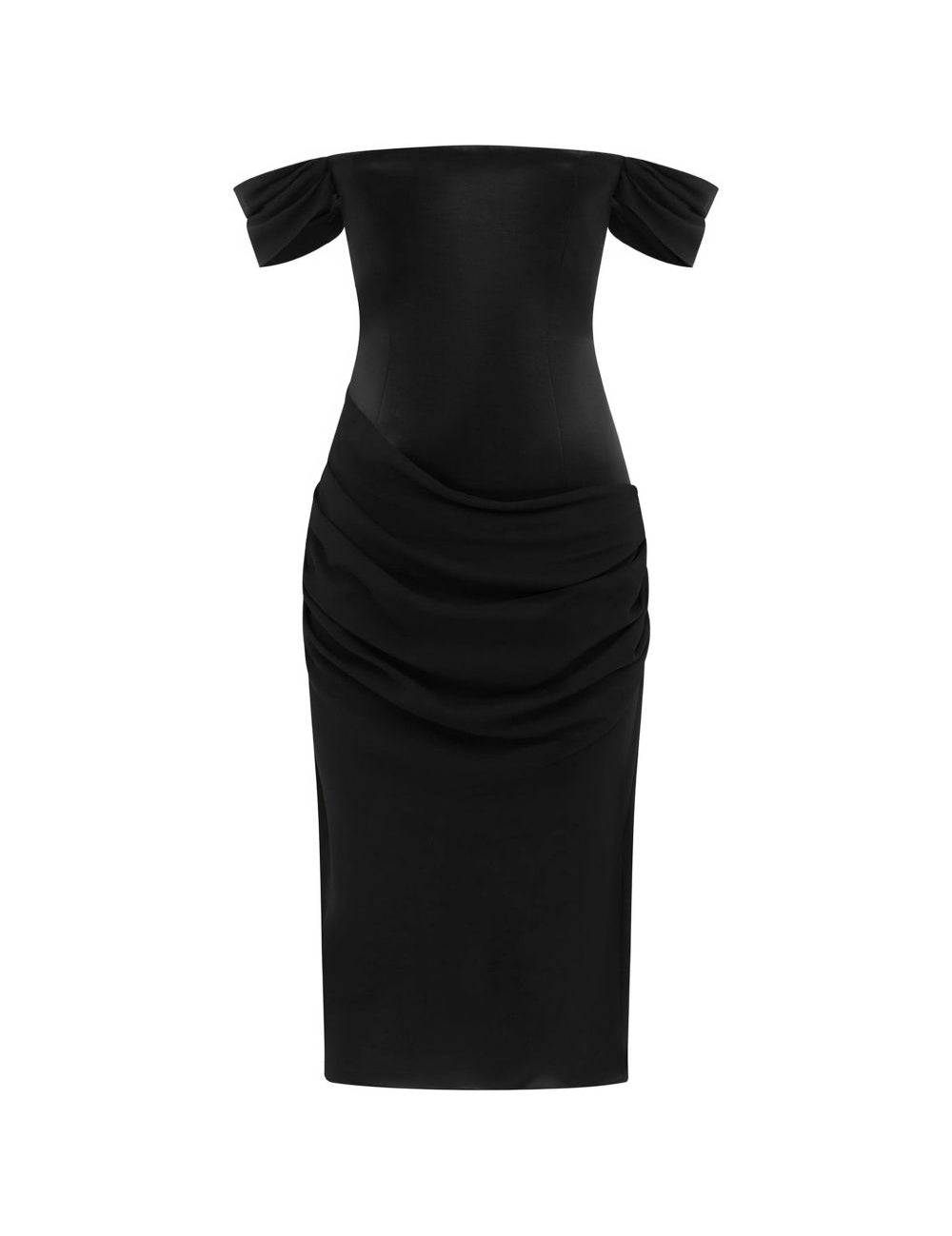 Abito midi con spalle scoperte in nero<BR/> 