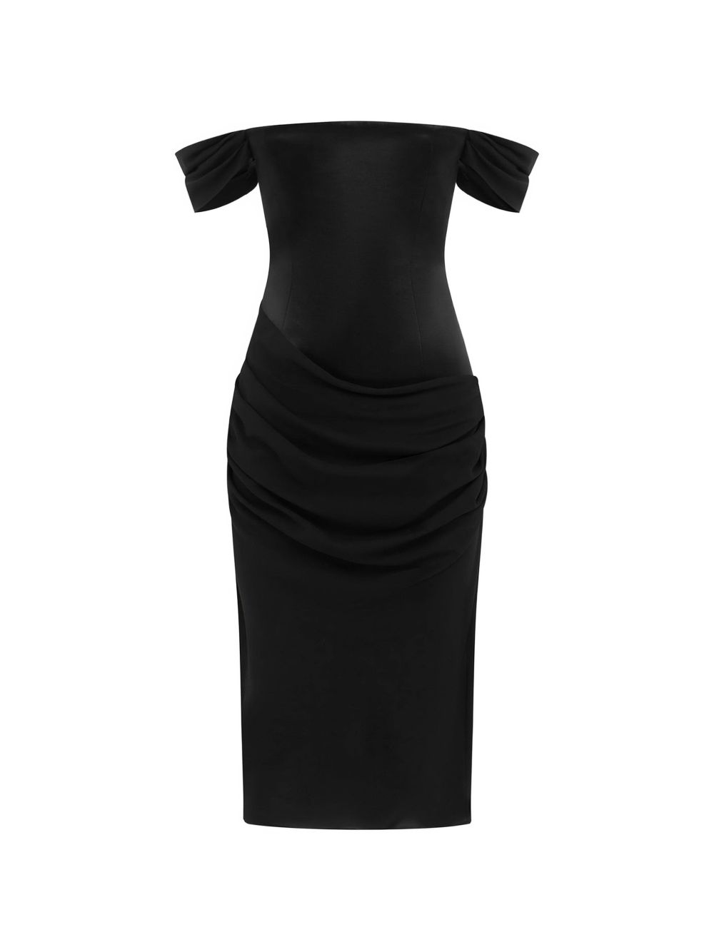 Abito midi con spalle scoperte in nero<BR/> 