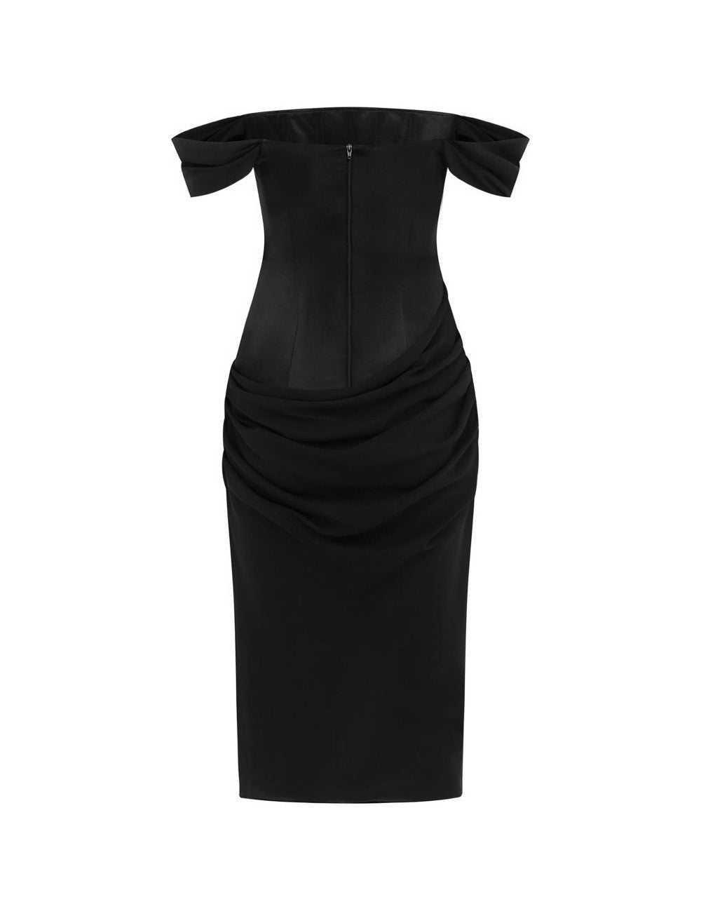Abito midi con spalle scoperte in nero<BR/> 