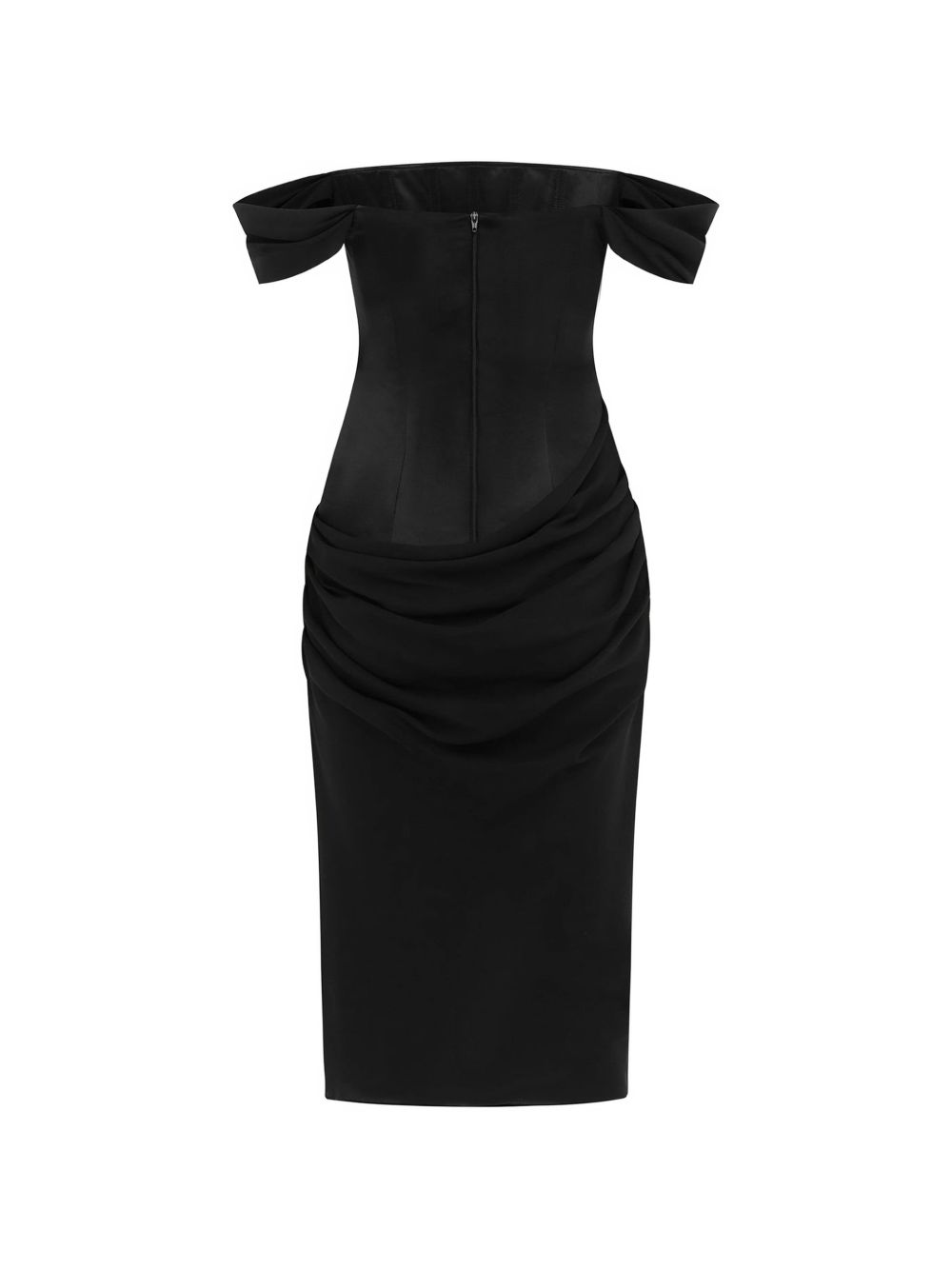 Abito midi con spalle scoperte in nero<BR/> 