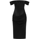 Abito midi con spalle scoperte in nero<BR/> 