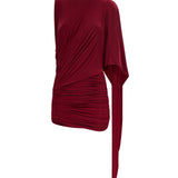 Abito corto drappeggiato in bordeaux 