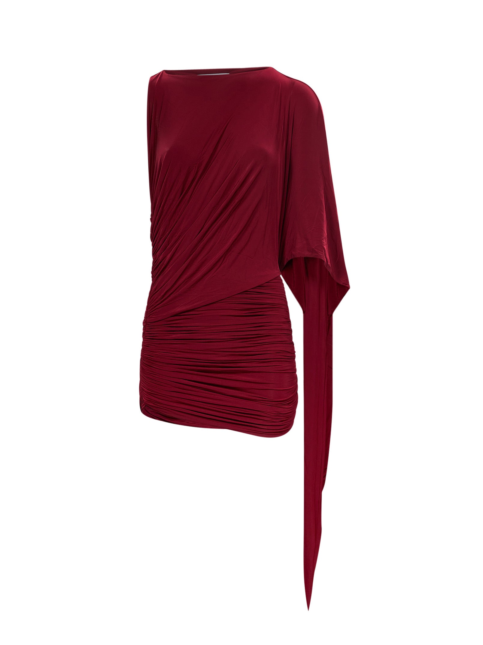 Abito corto drappeggiato in bordeaux 