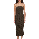 Abito midi con scollo dritto in marrone 