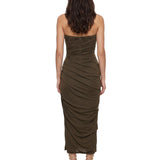 Abito midi con scollo dritto in marrone 