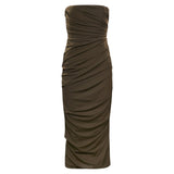 Abito midi con scollo dritto in marrone 