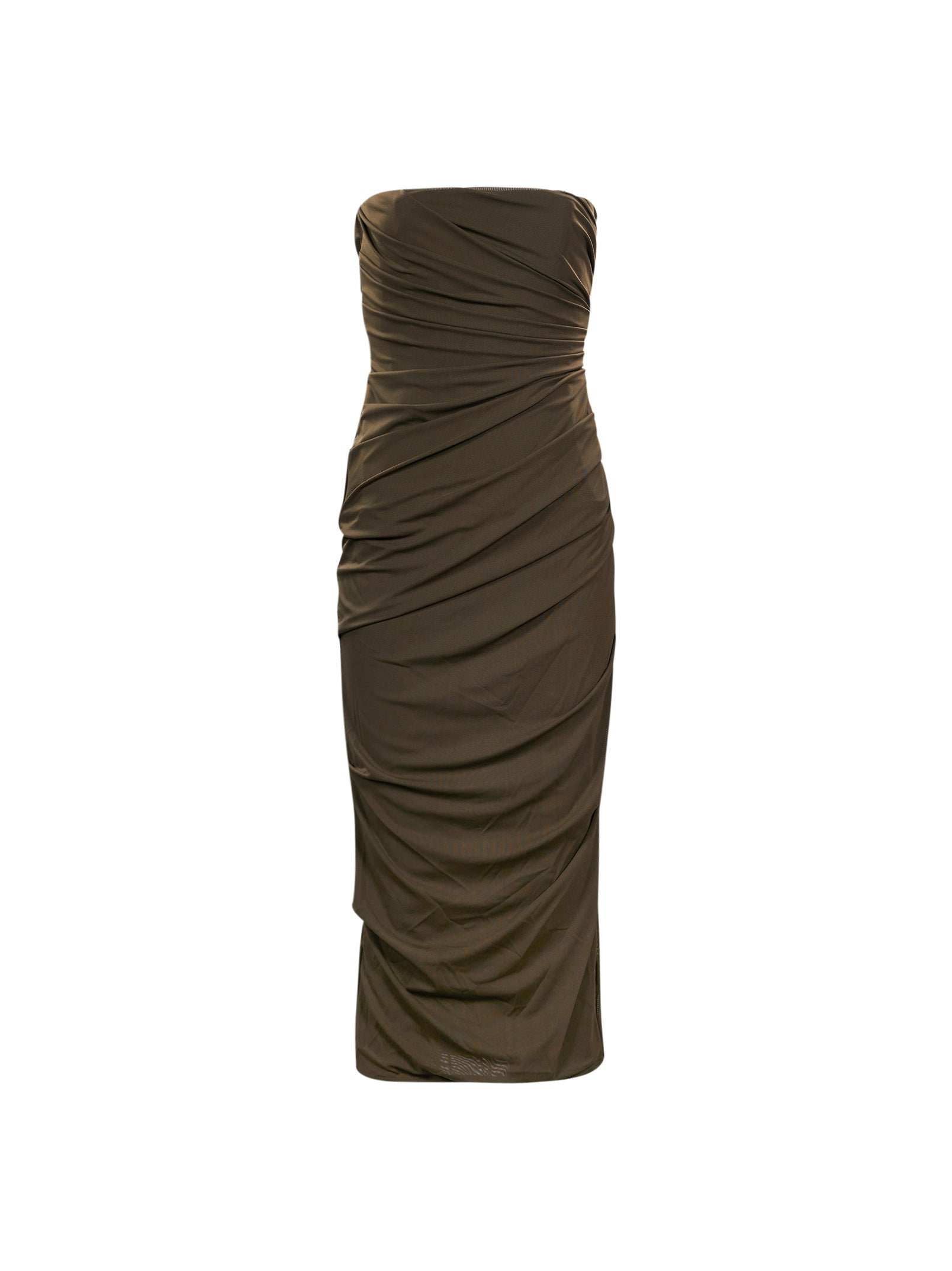 Abito midi con scollo dritto in marrone 