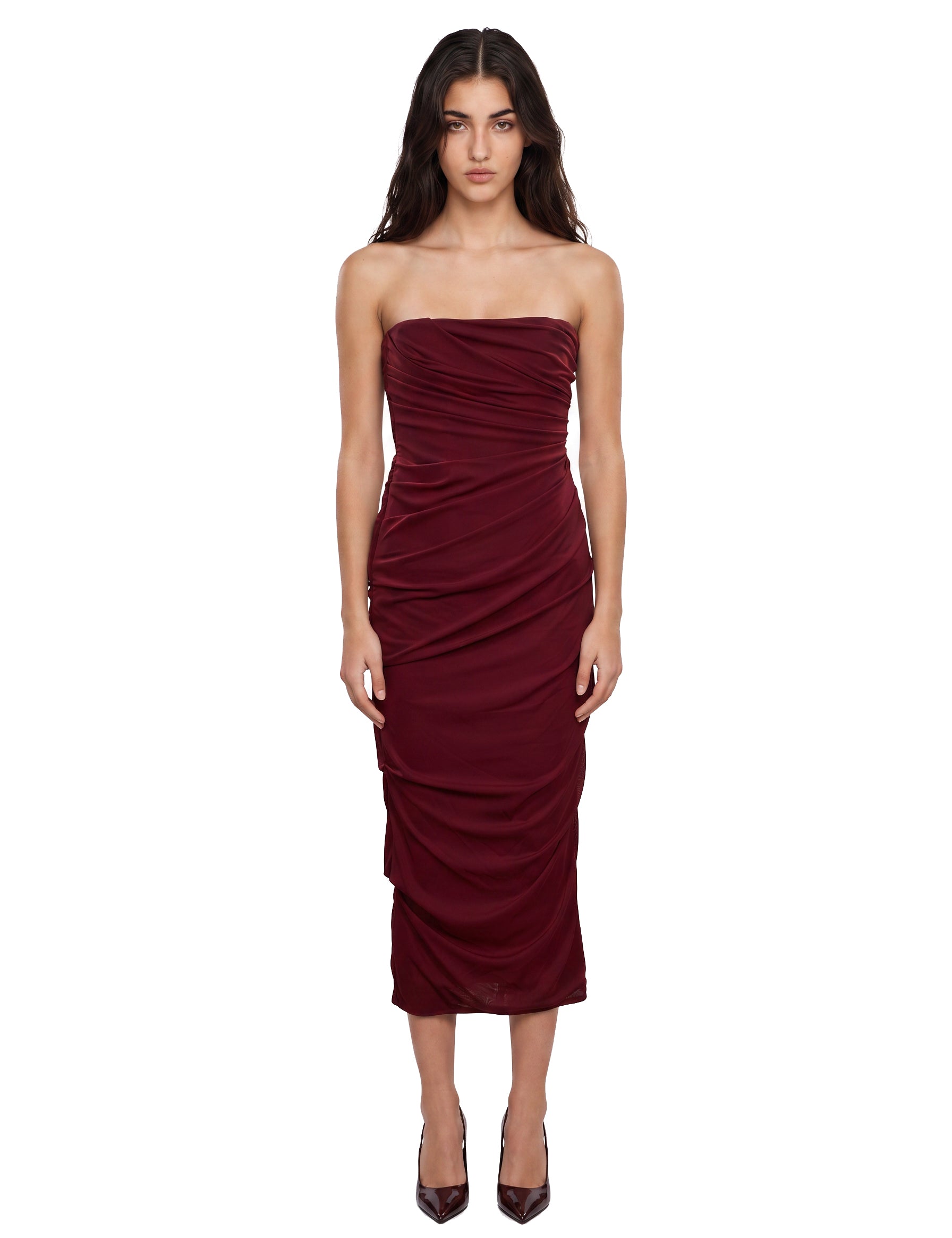 Abito midi con scollo dritto in rosso 